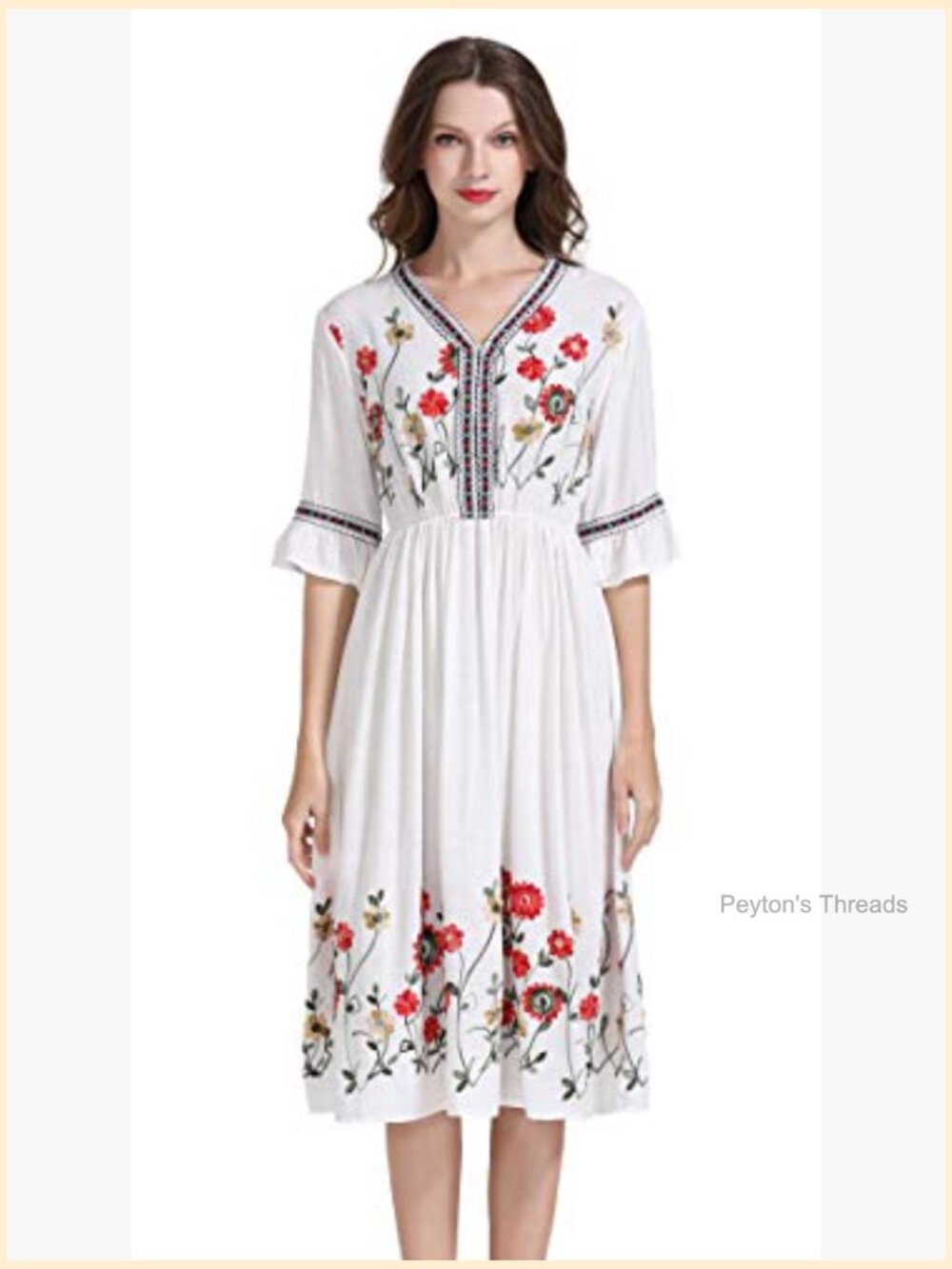 Short Sleeve Floral Embroidered Midi A-line Cocktail Dress - Picture 3 of 7